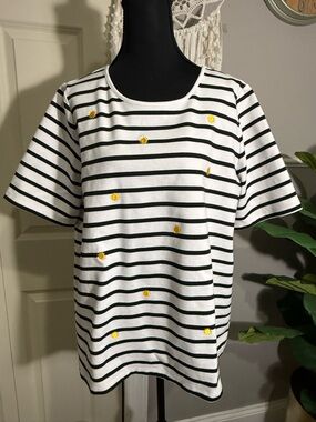 CJ Banks Black and White Striped Crewneck Top size 1X